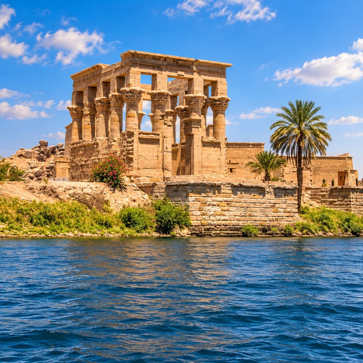 The Temple of Isis at Philae on its island in the Nile near Aswan