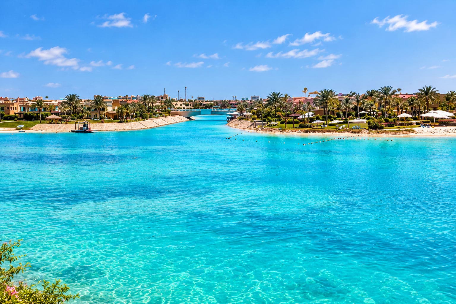 Crystal-clear turquoise water and luxury coastal resorts along Egypt’s North Coast.